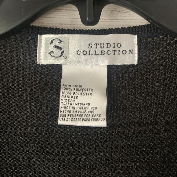 Studio Collection Black Cardigan Sweater Button Up Front Short Sleeve Size M - Picture 10 of 16